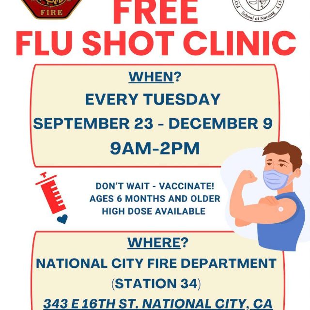 It's flu season, and we're spreading the word about FREE flu shots in National City! 💉

Don't wait, vaccinate! Flu shots are available every Tuesday from 9 am to 2 pm at the National City Fire Department.

#NationalCity #mileofcarsnationalcity #flushots