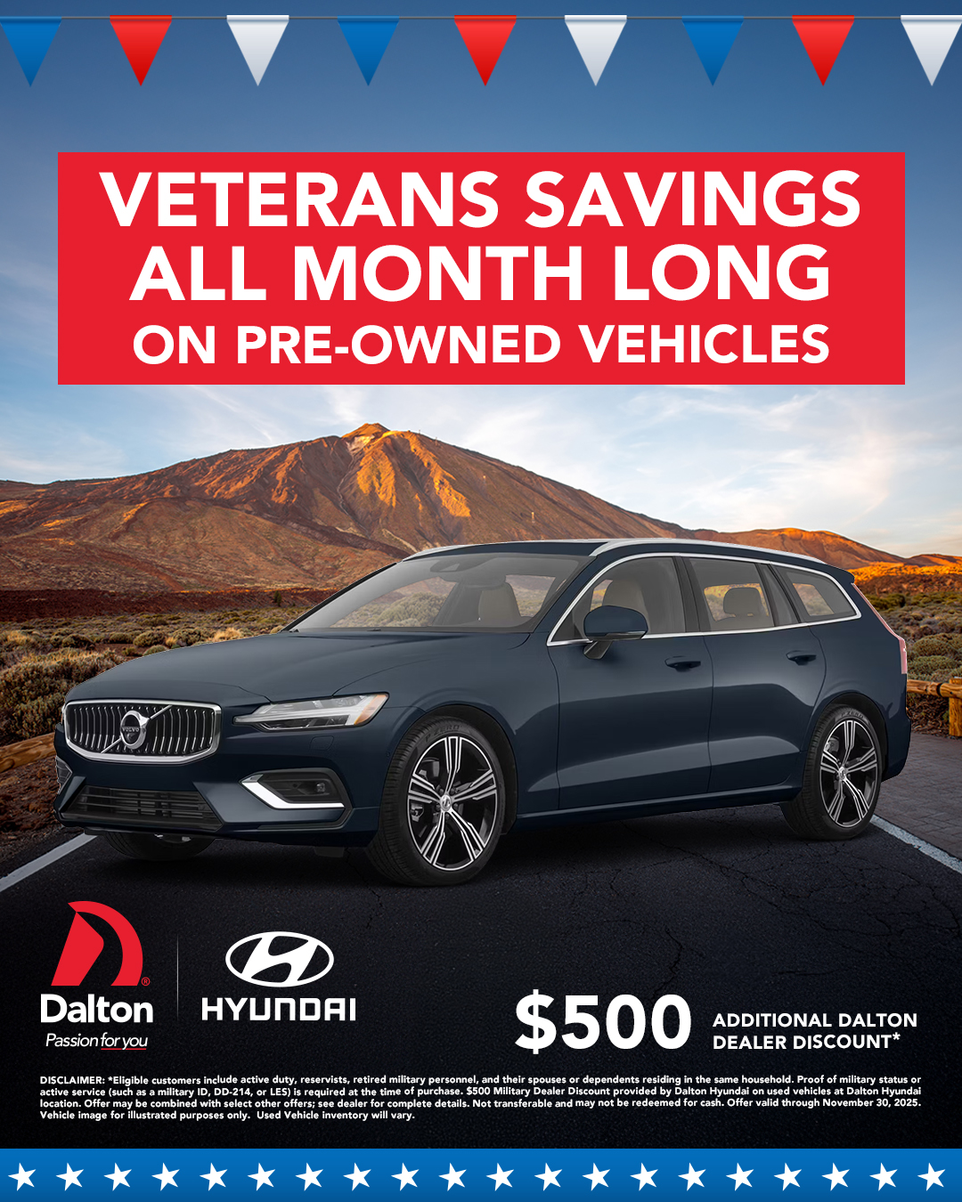 At @hyundaidaltonus, we’re honored to give back to those who have served. Enjoy $500 additional Dalton Dealer Discount on our wide selection of pre-owned vehicles all November long.

📍 Dalton Hyundai, 3150 National City Blvd
🚗 Shop pre-owned inventory today
📅 Offer valid through November 30

#DaltonHyundai #ThankYouVeterans #PreOwnedSpecials #HyundaiDeals #DaltonAutoGroup #MilitaryAppreciation #UsedCars #MileofCars