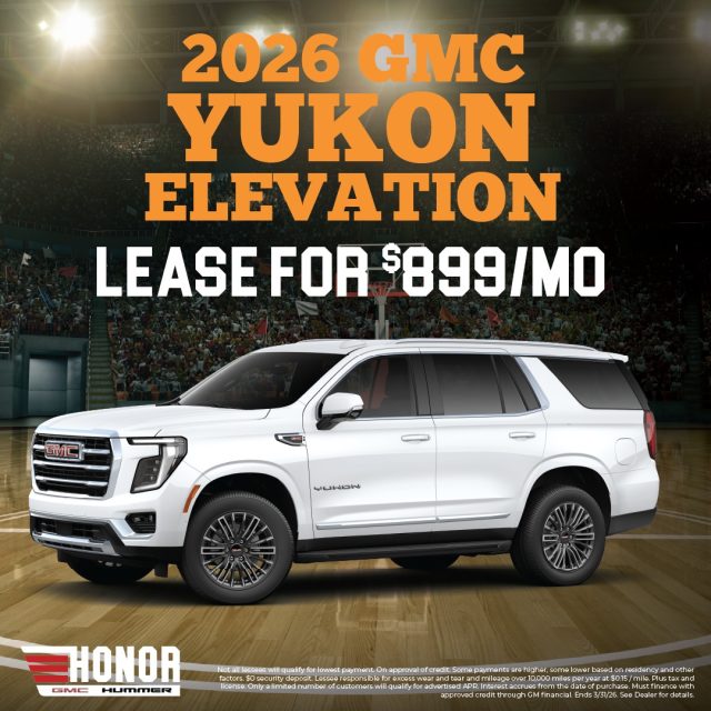 Elevate your game with the 2026 GMC Yukon Elevation! 🏀

This SUV brings a whole new level of performance and style.

✅ Lease for $899/mo
✅ Spacious three-row seating
✅ Advanced tech and safety features
Don't wait, this deal ends 3/31!

Visit @honorgmc for a test drive!

#MileofCars #HonorGMC #2026GMCYukon #GMCYukon