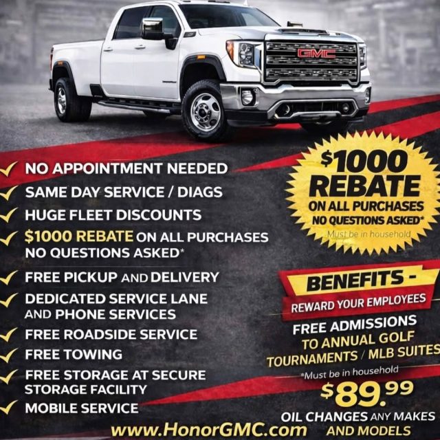 We are proud to announce the expansion of @honorgmc services with the opening of a second service department! 🎉

Conveniently located just 8 minutes from Downtown San Diego, this new facility is designed to handle all your fleet service needs. 🧰🛠

Check out Honor's current specials: https://honorgmc.com/service-coupon

#MileofCars #HonorGMC #GMCService