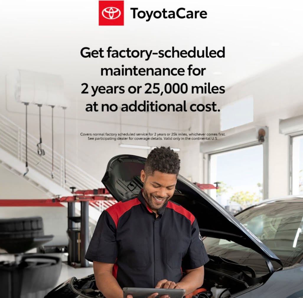 Drive with confidence knowing your Toyota is taken care of 🚗✨

With ToyotaCare, you get factory-scheduled maintenance for 2 years or 25,000 miles at no additional cost. That means expert service, peace of mind, and more time enjoying the road ahead.

Stop by @toyotadaltonus and let our certified team keep your vehicle running like new! 🔧🧰

#DaltonToyota #ToyotaCare #ToyotaService #MileofCars