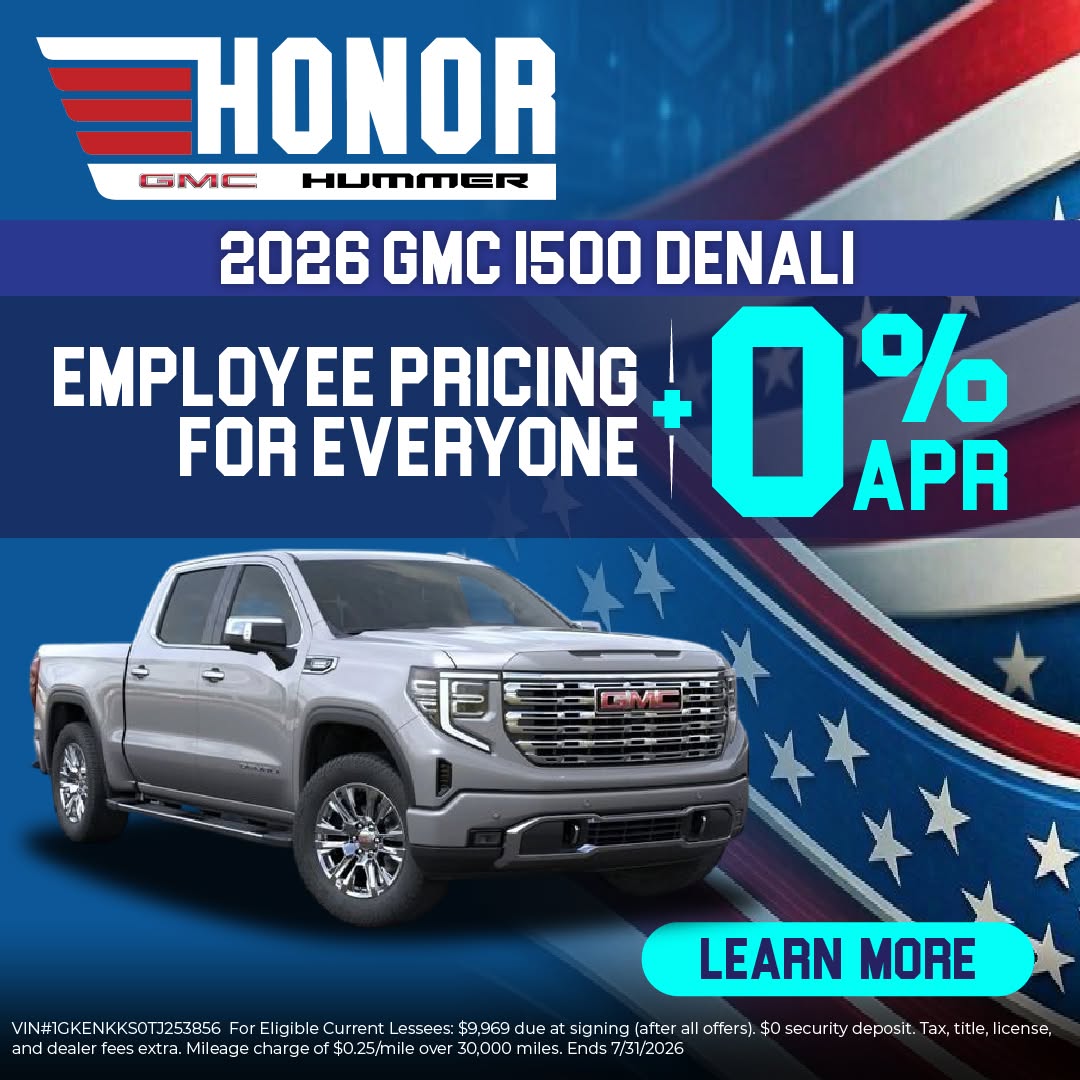 Big truck. Bigger savings. Drive home in a 2026 GMC Sierra 1500 Denali with Employee Pricing PLUS 0% APR! 🔥

Check out @honorgmc before this offer ends at the end of the month!

#HonorGMCHummer #GMCDenali #MileofCars