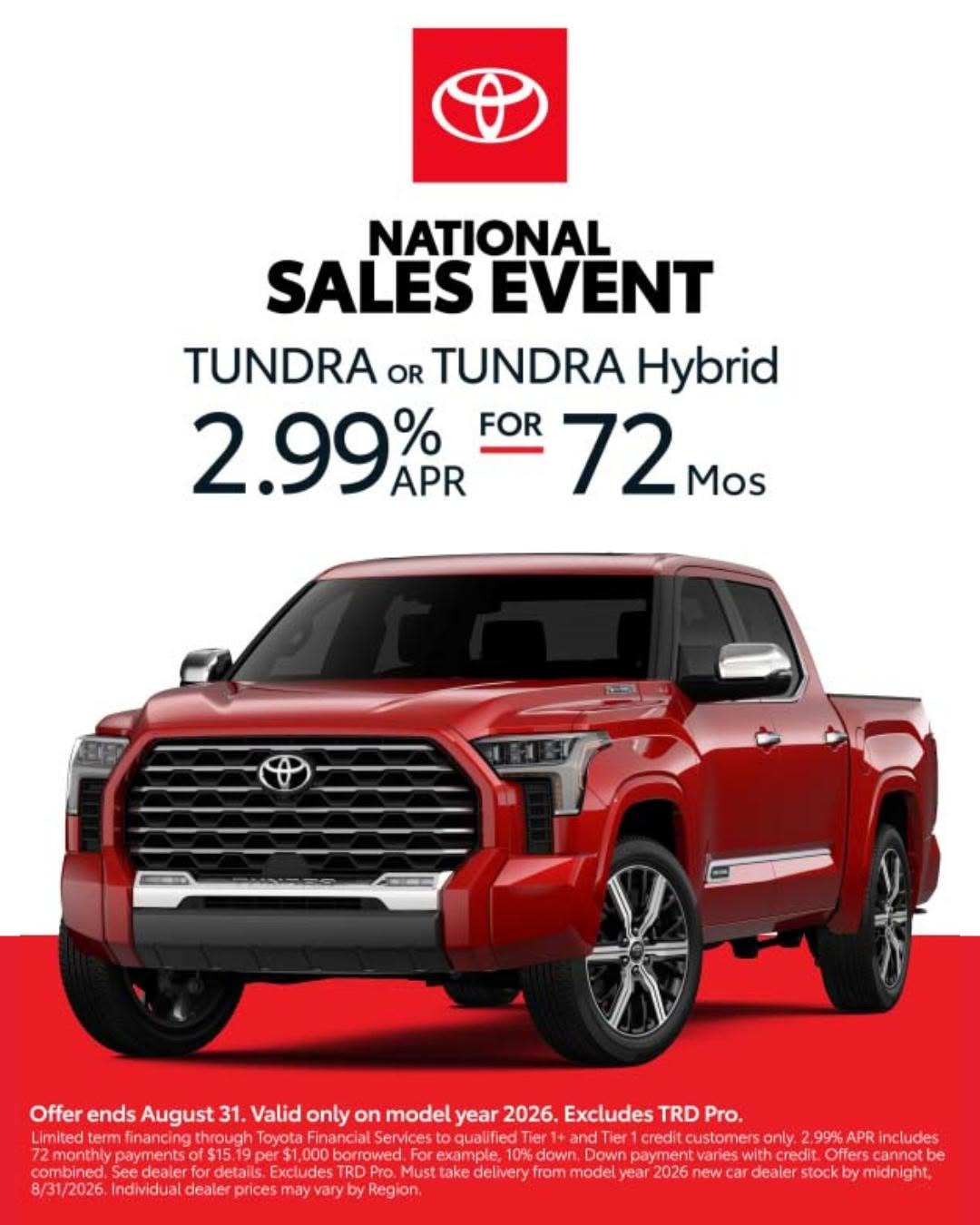 Big capability meets a big opportunity. 🛻💪 

During Toyota’s National Sales Event, get 2.99% APR for 72 months on a new 2026 Toyota Tundra or Tundra Hybrid.

Visit @toyotadaltonus and find the truck built for your next adventure! Offer ends August 31, 2026.

#MileofCars #DaltonToyota #ToyotaSanDiego #ToyotaTundra