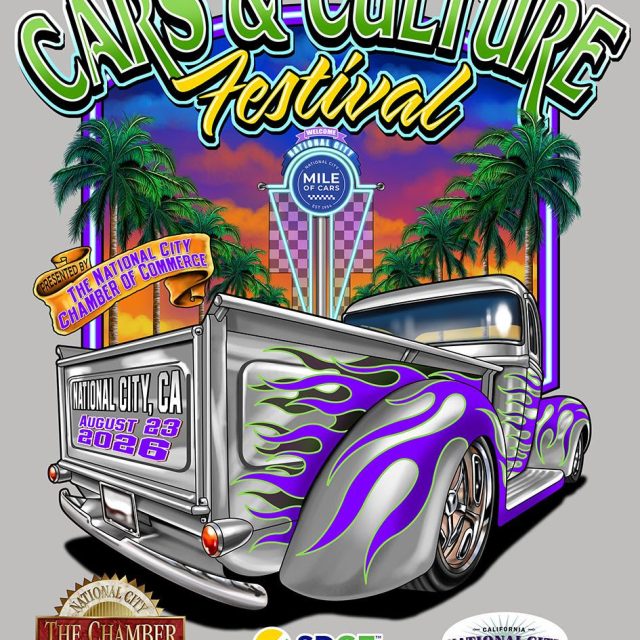 This Sunday, August 23rd, the The National City Chamber of Commerce and Mile of Cars are bringing the inaugural Cars & Culture Festival to Kimball Park!

Come check out amazing vehicles, discover local businesses, enjoy live entertainment, and celebrate what makes National City such a great community. From 10 AM–2 PM, come experience a celebration of cars, culture, and community featuring:

🚘 100+ incredible vehicles
🎶 Live music
🛍️ Local vendors
🎉 Family-friendly activities
👧 Kids Zone
🎟️ FREE ADMISSION

Grab your family, bring your friends, and come spend your Sunday with us!

🔥 Cruisin with style, class, and culture. We’ll see you at Kimball Park! 🚗