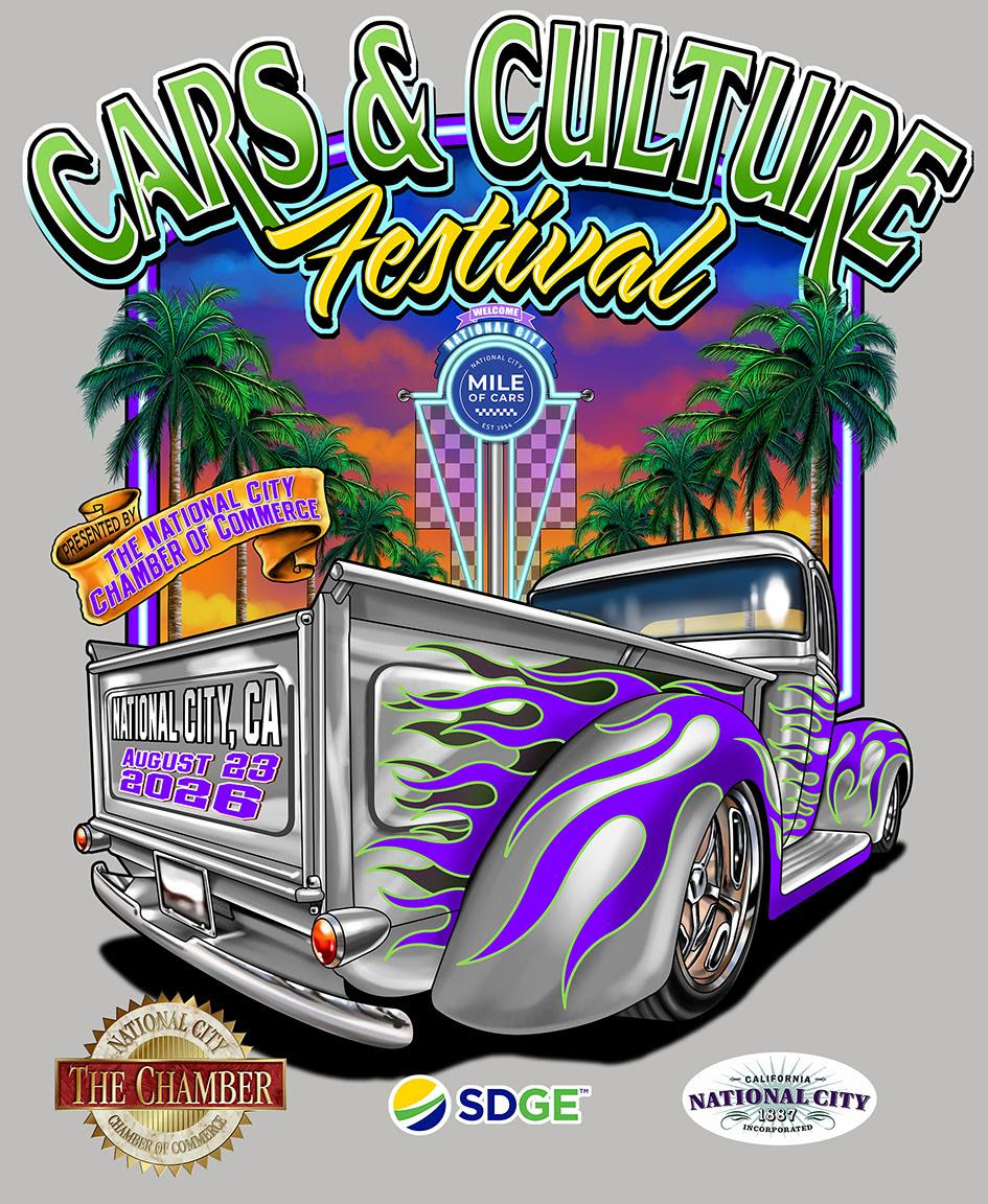 This Sunday, August 23rd, the The National City Chamber of Commerce and Mile of Cars are bringing the inaugural Cars & Culture Festival to Kimball Park!

Come check out amazing vehicles, discover local businesses, enjoy live entertainment, and celebrate what makes National City such a great community. From 10 AM–2 PM, come experience a celebration of cars, culture, and community featuring:

🚘 100+ incredible vehicles
🎶 Live music
🛍️ Local vendors
🎉 Family-friendly activities
👧 Kids Zone
🎟️ FREE ADMISSION

Grab your family, bring your friends, and come spend your Sunday with us!

🔥 Cruisin with style, class, and culture. We’ll see you at Kimball Park! 🚗